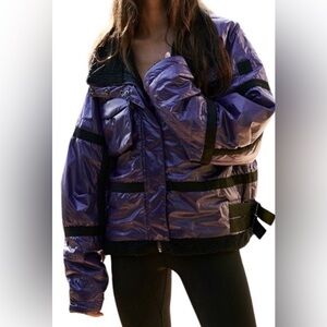 Free People Movement Vagabond Fleece Bomber Jacket in Royal Purple Size Medium